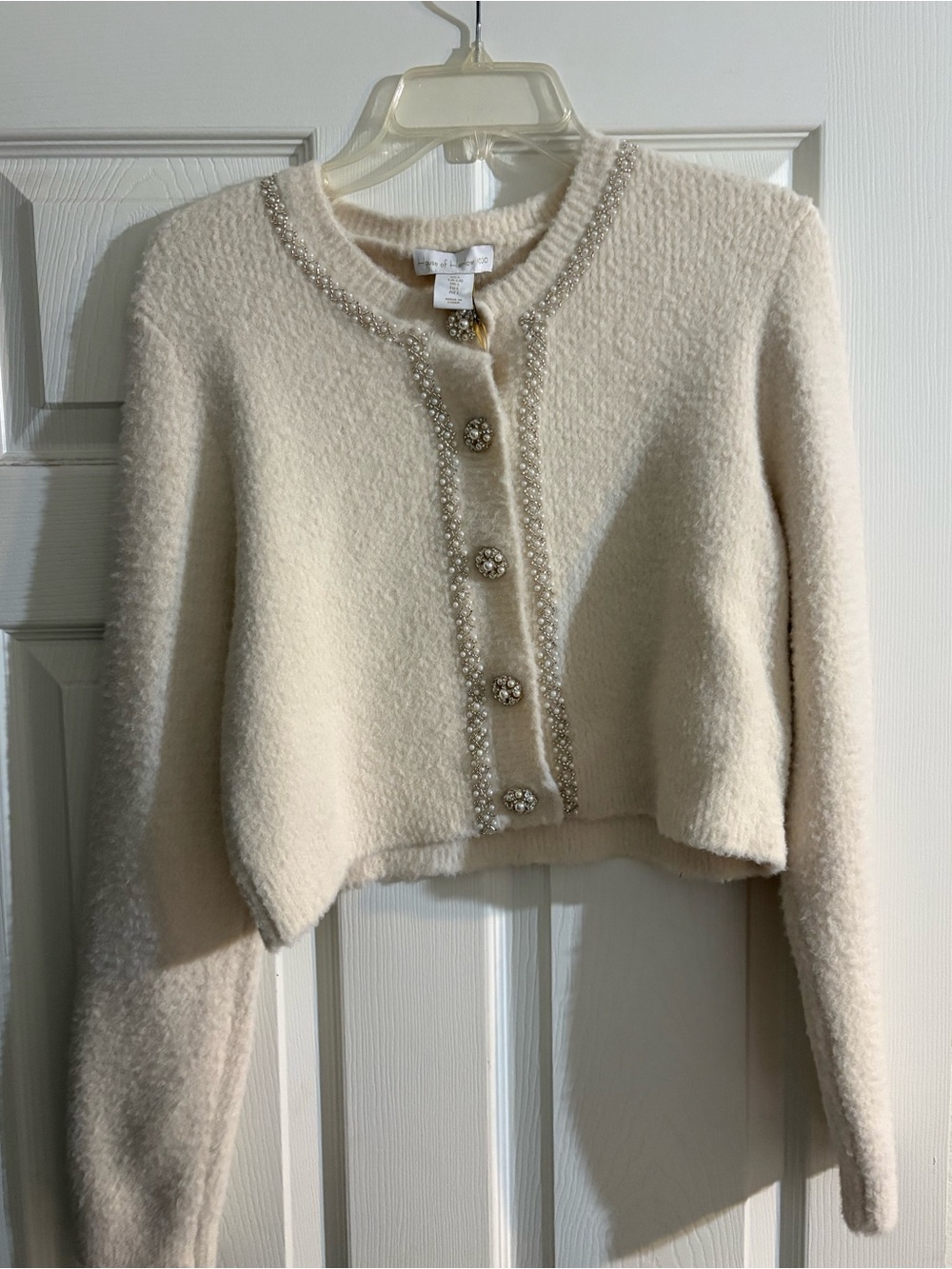 House of Harlow 1960 Cream Pearl & Bead Embellished SZ L Sweater